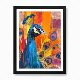 Peacock Orange Blue Mixed Media Collage Art Print