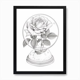Rose In A Snow Globe Line Drawing 2 Art Print