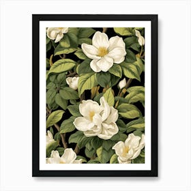 Wallpaper With White Magnolia Flowers Art Print