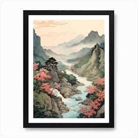 Iya Valley In Tokushima, Ukiyo E Drawing 4 Art Print