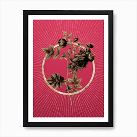 Gold Turnip Roses Glitter Ring Botanical Art on Viva Magenta Art Print