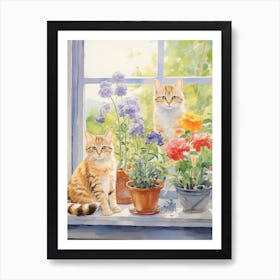 Cat With Lavender Flowers Watercolor Mothers Day Valentines 2 Art Print