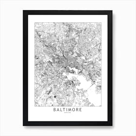 Baltimore White Map Art Print