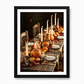 Autumn Harvest Table Decor Arranged Traditionally Rustic Style Featuring An Outlined Cornucopia Br (6) Art Print