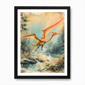 Flying Dinosaur Storybook Illustration Art Print