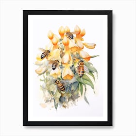 Beehive With Lilies Watercolour Illustration 1 Art Print