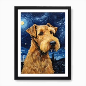 Airedale Terrier Starry Night Dog Portrait Art Print