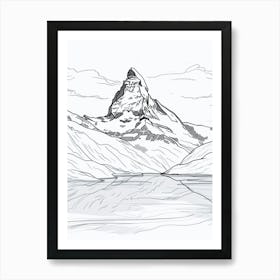 Matterhorn Switzerland Italy Line Drawing 1 Art Print