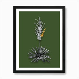 Vintage Adams Needle Black and White Gold Leaf Floral Art on Olive Green n.0655 Art Print