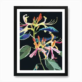 Neon Flowers On Black Honeysuckle 3 Art Print