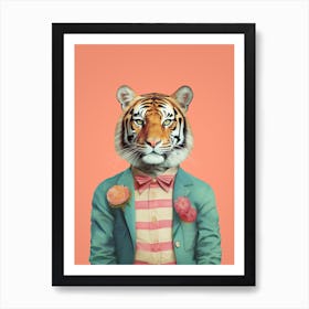 Tiger Illustrations Wearing A Summer Shirt 3 Art Print