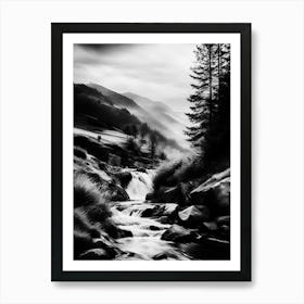 Black And White Mountain Stream Art Print