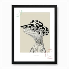 Lizard In A Cow Print Cowboy Hat Detailed Illustration Poster Art Print