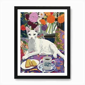 Tea Time With A Devon Rex Cat 3 Art Print