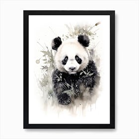 Panda Art In Sumi E (Japanese Ink Painting) Style 2 Art Print