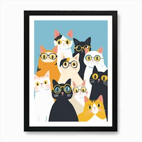 Group Of Cats With Glasses Art Print