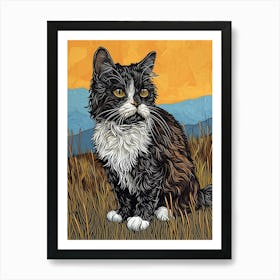Selkirk Rex Cat Relief Illustration 3 Art Print