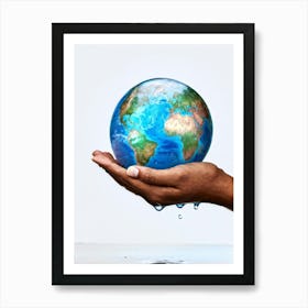 A Human Hand Cradling A Delicate Transparent Globe With Vibrant Countries And Teeming Blue Oceans S (2) Art Print