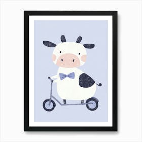 Funny Kids Art Cow On a Scooter Art Print