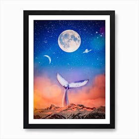 Whale Tail In The Moons Mountain Art Print