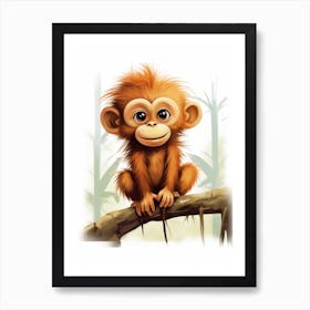 Watercolour Jungle Animal Sumatran Orangutan 2 Art Print