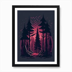 A Fantasy Forest At Night In Red Theme 47 Art Print