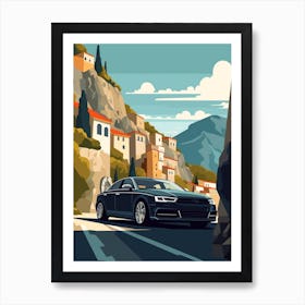 A Audi A4 Italia In Amalfi Coast, Italy, Car Illustration 3 Art Print