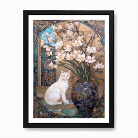 Lilies With A Cat 3 Art Nouveau Style Art Print