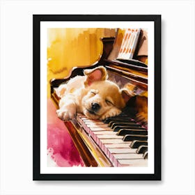 Dog Sleeping On Piano Art Print