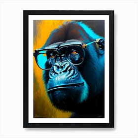 Gorilla In Glasses Gorillas Bright Neon 1 Art Print