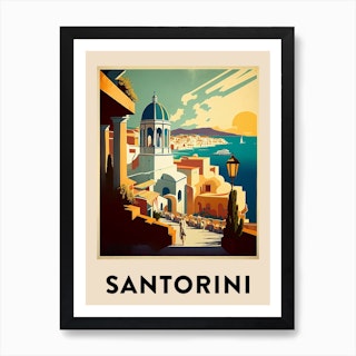 Santorini Vintage Travel Poster Art Print