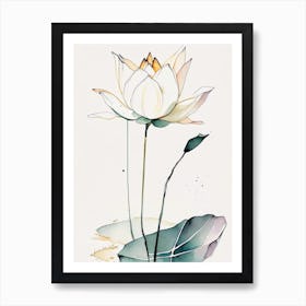 American Lotus Minimal Watercolour 1 Art Print