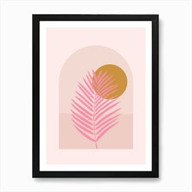 Palm Leaf Sun And Ocean Pink Art Print