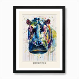 Hippopotamus Colourful Watercolour 1 Poster Art Print