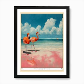 Greater Flamingo Pink Sand Beach Bahamas Tropical Illustration 1 Poster Art Print