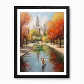 A Painting Of A Dog In Parque Del Retiro Gardens, Spain In The Style Of Impressionism 04 Art Print