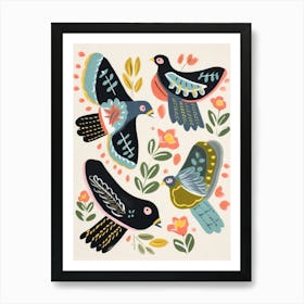 Folk Style Bird Painting Pigeon 1 Art Print