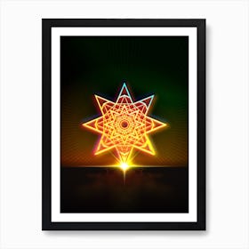 Neon Geometric Glyph in Watermelon Green and Red on Black n.0030 Art Print