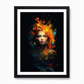 Woman portrait wall art color splash Art Print