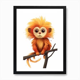 Watercolour Jungle Animal Baby Golden Lion Tamarin 3 Art Print