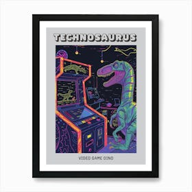 Dinosaur Retro Video Game Illustration 1 Poster Art Print