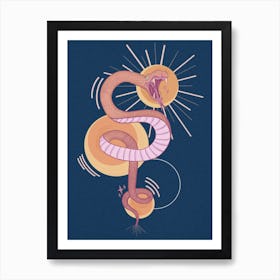 Navy Colourful Snake Illustration Art Print