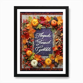 Calligraphy Of Thankful Ensconced In An Elaborate Vintage Style Frame Weaving Through A Tapestry (4) Art Print