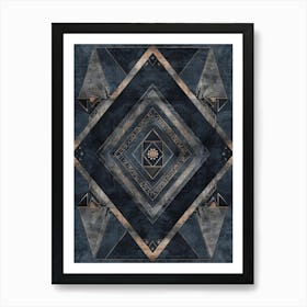 Geometric Pattern In Blue And Gold Art Print