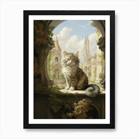 Cat Rococo Style In A Courtyeard 3 Art Print