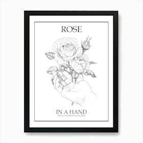 Rose In A Hand Line Drawing 1 Poster Art Print