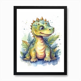 Amargasaurus Cute Dinosaur Watercolour 1 Art Print