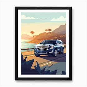 A Cadillac Escalade In The Pacific Coast Highway Car Illustration 2 Art Print