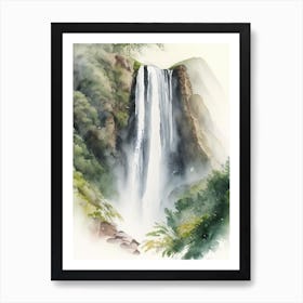 Bridal Veil Falls, New Zealand Water Colour  (1) Art Print
