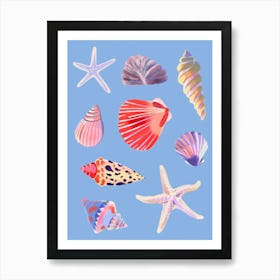 Seashells on the Blue. Vintage illustration Art Print